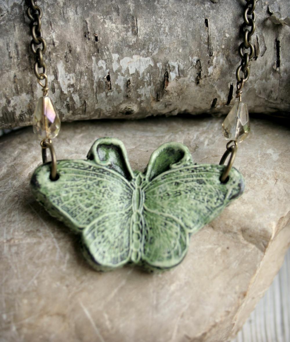 Butterfly Polymer Clay Pendant Necklace