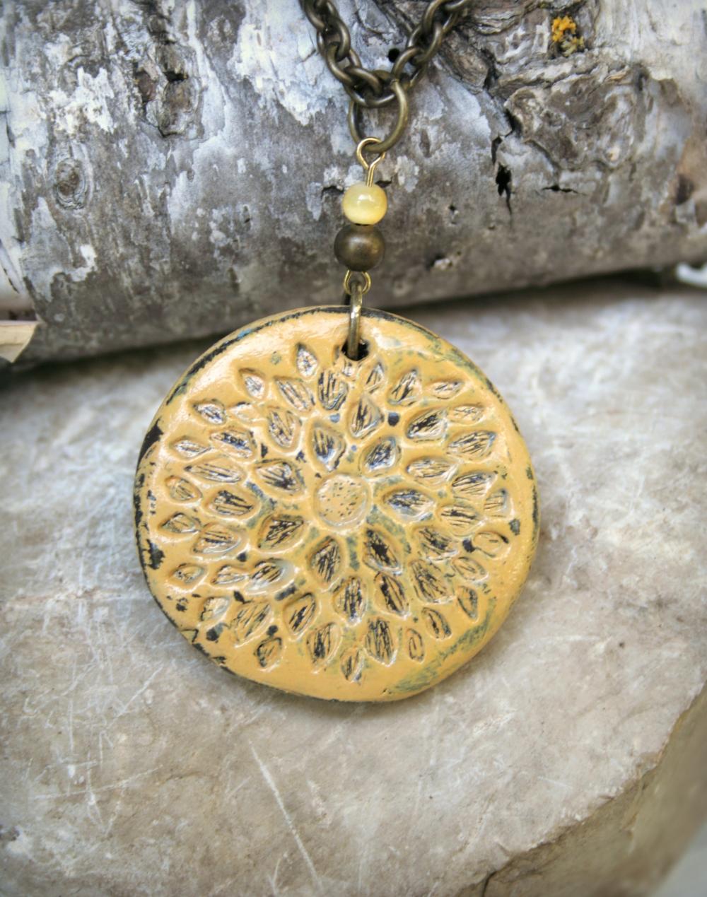 Dahlia Polymer Clay Pendant Necklace