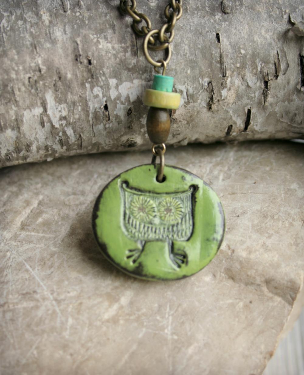 Owl Polymer Clay Pendant Necklace